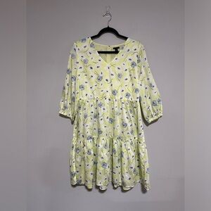 Ann Taylor Yellow Floral Spring Knee Length Dress Size 6 Garden Party Tea Shower